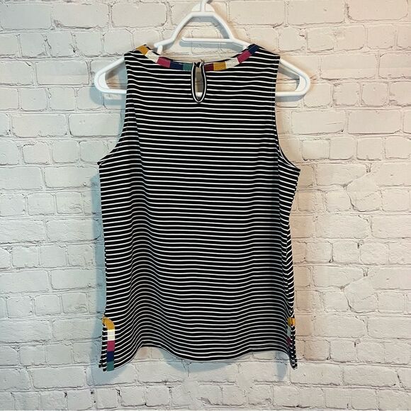 Savanna Jane Striped Stretch Knit embroidered Tank Top Black White Round Neck - Picture 3 of 6